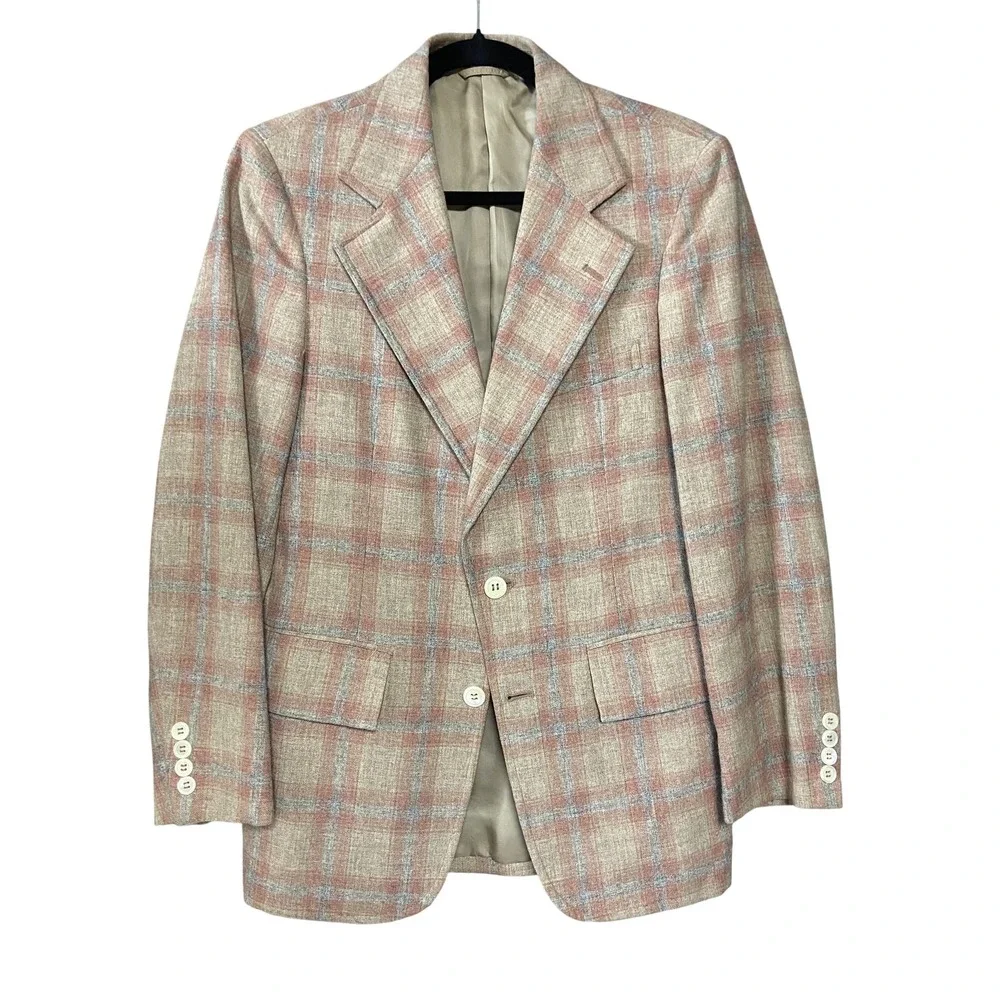 Rogers Peet Blazer Mens Small‎ S37 Plaid Wool Silk Blend Sport Coat